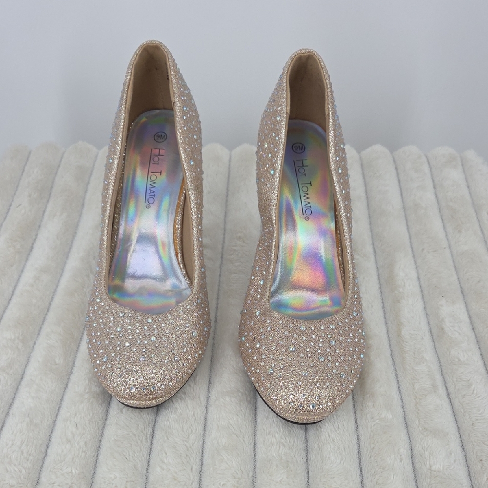 Hot Tomato Glitter Platform Pumps - Rose